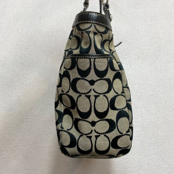 Coach Gallery Signature Black Canvas Patent Leather East West Tote Shoulder Bag - Picture 9 of 13